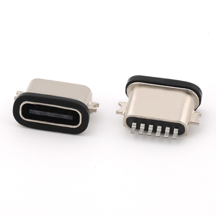 USB C Connector Mid Mount 1.6MM IP67 Waterproof USB C 6P Female PCB Connector